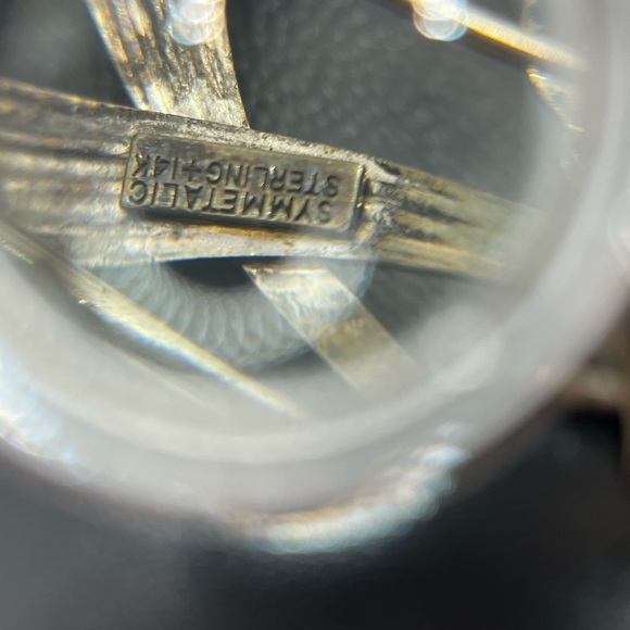 Flower SYMMETALIC rhinestone Vintage STERLING Silver 14KT Gold Brooch Pin - Picture 9 of 16